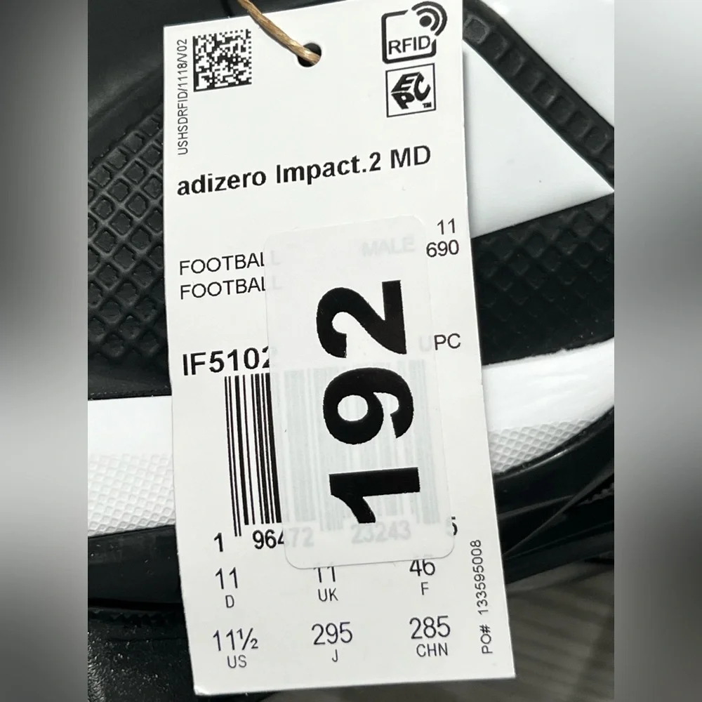 Adidas‎ Adizero impact .2 molded rubber men’s football cleats IF5102 black 11.5